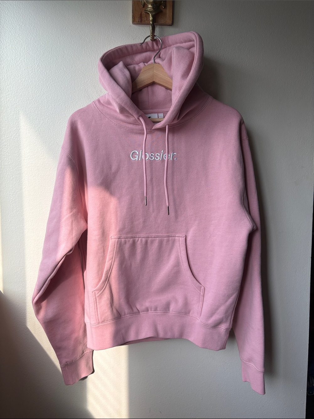Glossier Pink Embroidered Hoodie Size Small